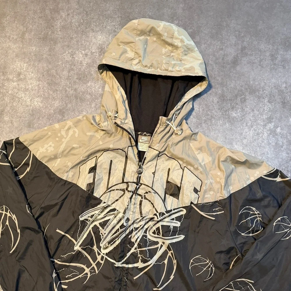 Nike Air Force Flight Basketball Windbreaker All Over Print Jacket Mens XL Black